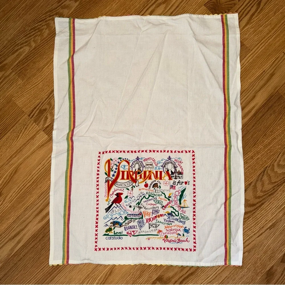 Catstudio‎ Virginia State Kitchen Tea Towel printed and embroidered 21”x28”